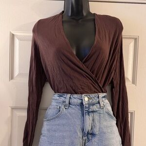 Crossover Long Sleeve BodySuit in Brown (ASOS Design / US 12)